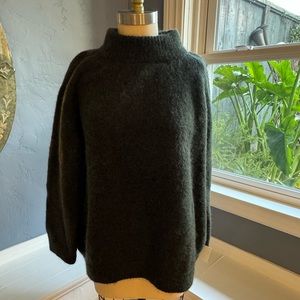 Dark green Monica Cordero alpaca and wool crewneck sweater with pleated back